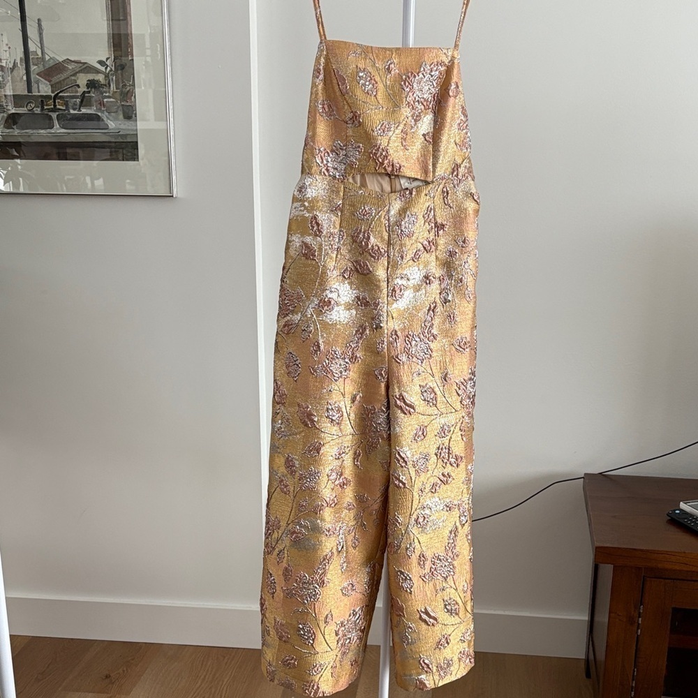 Anthropologie Gold Floral Jumpsuit